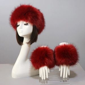 NWOT Faux Fox Fur Cuffs and Headband